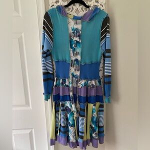 Lagenlook hooded cardigan patchwork hippie artsy colorful whimsical fairy